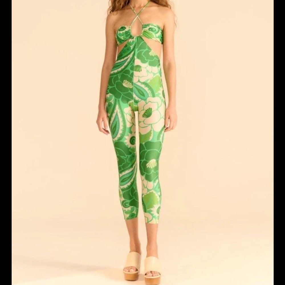 Farm Rio Tropical Groove Lycra Jumpsuit. MSRP $180. Size L